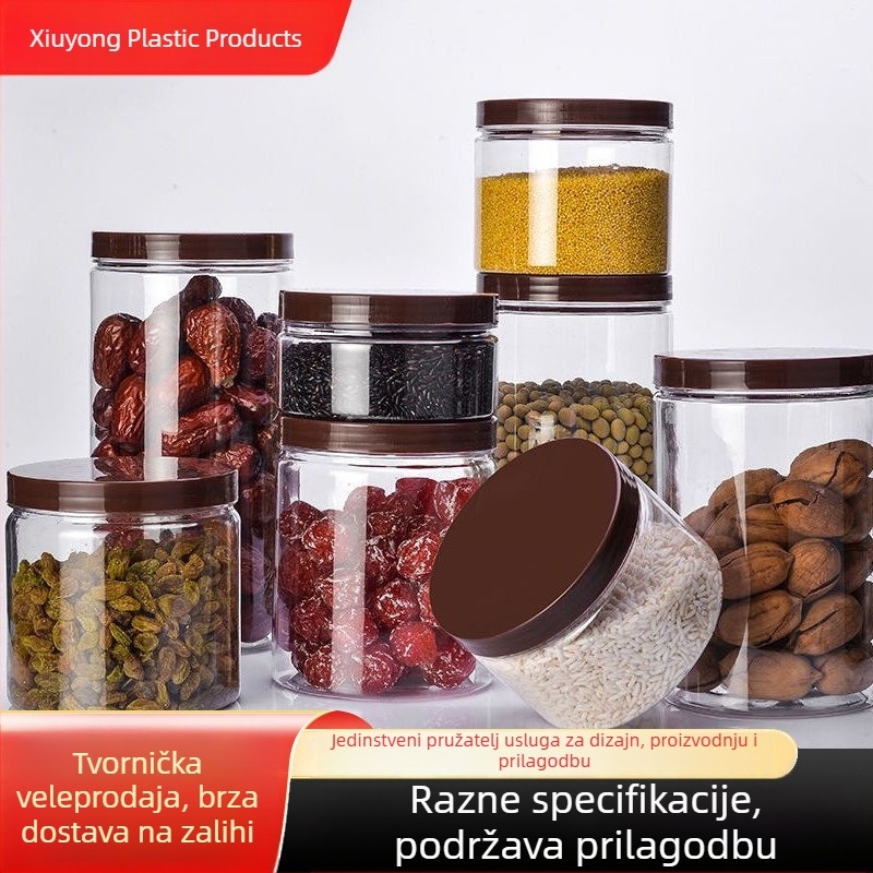 Prozirna PET posuda s širokim otvorom, promjer 85 mm, za gumene bombone, suho voće, orašaste plodove i čaj, s poklopcem
