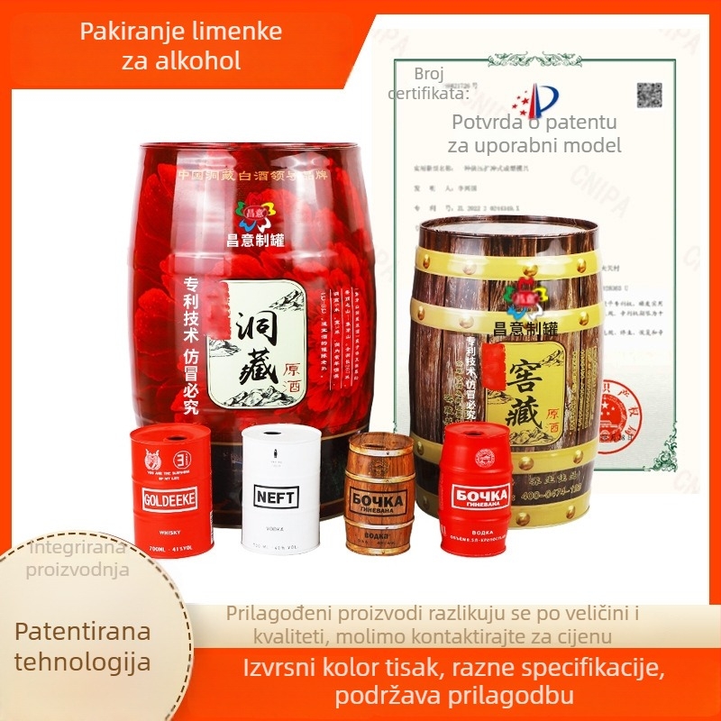 Cilindrična metalna kutija za whisky i votku, hermetički zatvorena metalna posuda