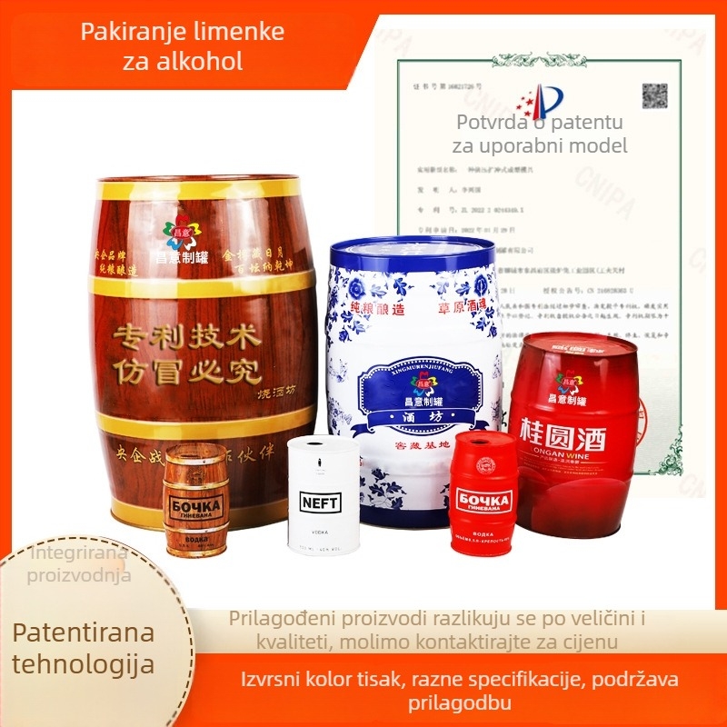 Cilindrična metalna kutija za whisky i votku, hermetički zatvorena metalna posuda