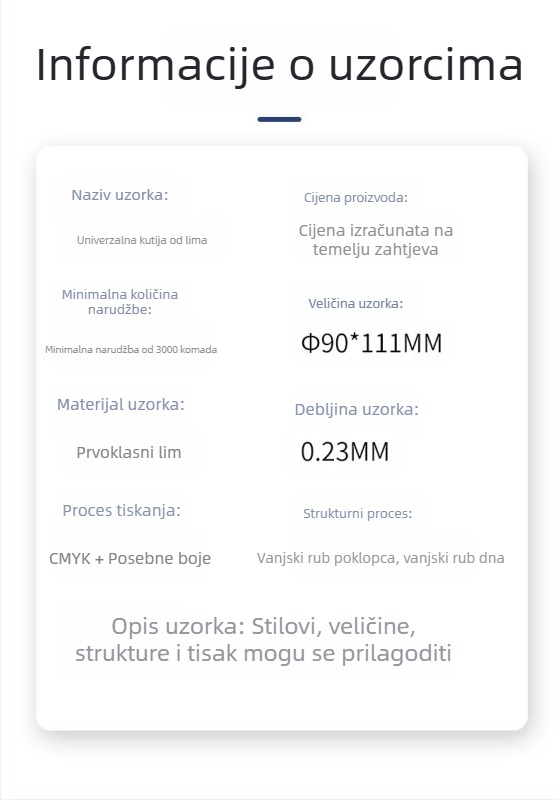 Prilagođena okrugla limena kutija s preklopnim poklopcem, prazna kutija za opću ambalažu