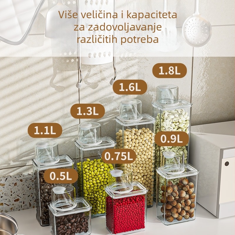 Plastična posuda s okruglim poklopcem za skladištenje žitarica, 1–2 L, prehrambena kvaliteta