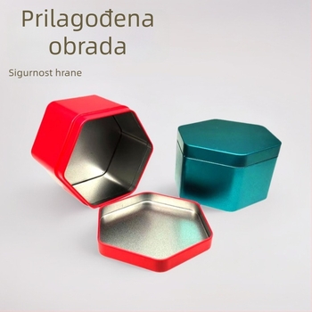 Šesterokutna limena kutija za čaj i slatkiše, mat završna obrada, prilagodljiva