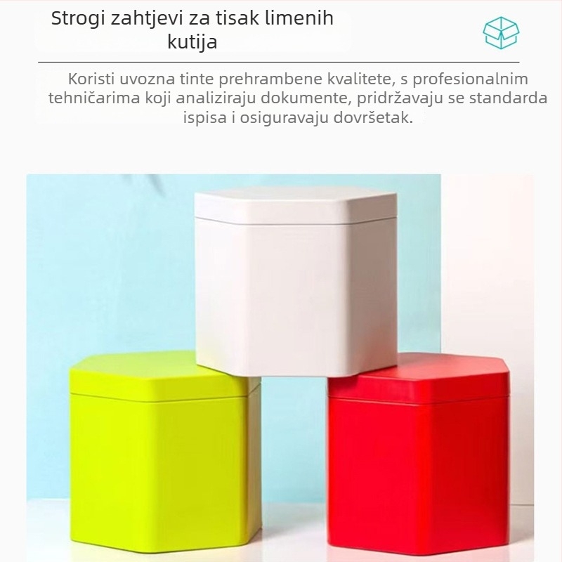 Šesterokutna limena kutija za čaj i slatkiše, mat završna obrada, prilagodljiva