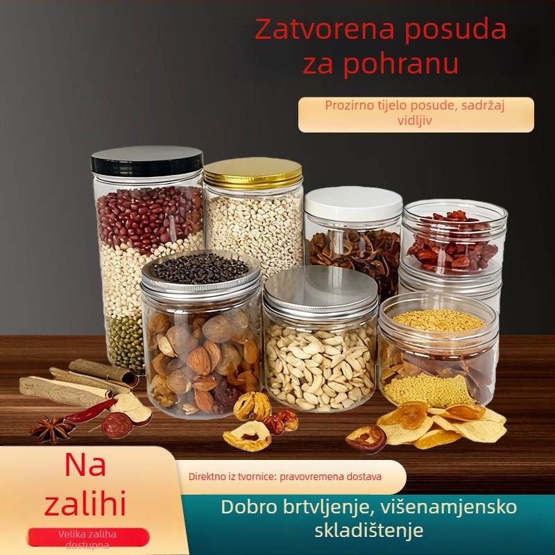 Prilagođena prozirna plastična posuda s širokim otvorom od 85 mm – PET spremnik za hranu za slatkiše, čaj i orašaste plodove