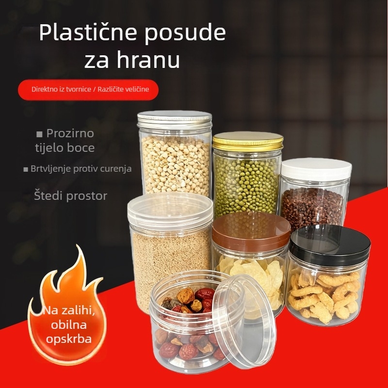 Prilagođena prozirna plastična posuda s širokim otvorom od 85 mm – PET spremnik za hranu za slatkiše, čaj i orašaste plodove