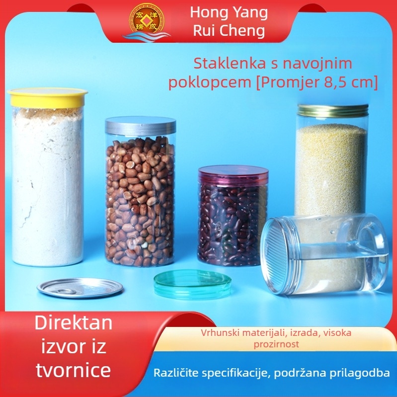 PET plastična boca za pohranu čaja s vijčanim poklopcem, promjer 8,5 cm