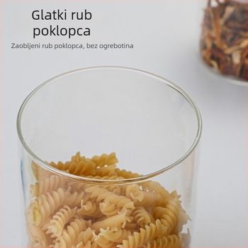 Staklena posuda s hermetičkim zatvaranjem, cilindričnog oblika, za kuhinjsku pohranu žitarica, čajeva i suhog voća