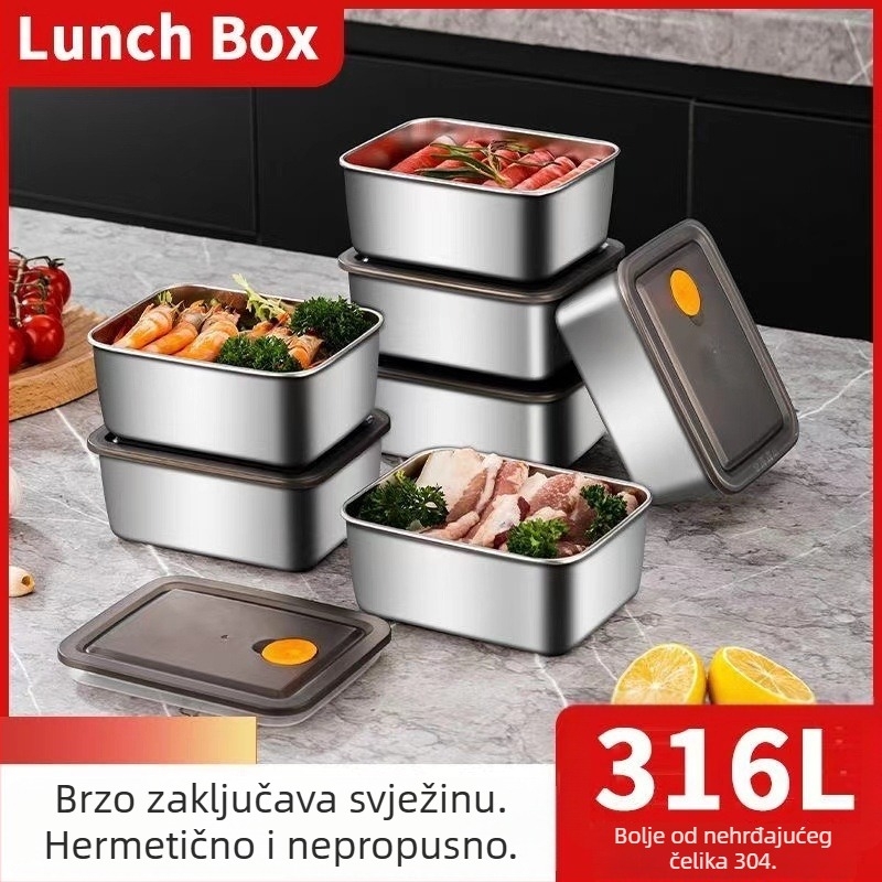 316 nehrđajući čelik, debela i velika kutija za ručak s poklopcem, zapečaćena za skladištenje u hladnjaku
