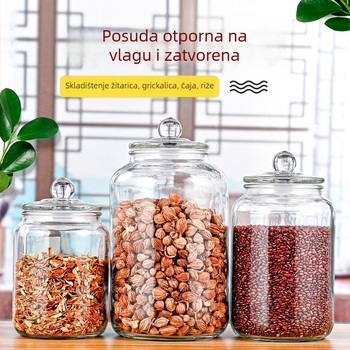 Staklena posuda za skladištenje s vodonepropusnim poklopom, kapaciteta 2L/3L/5L, okrugla, ojačana, za žitarice, kiseli krastavci i umake