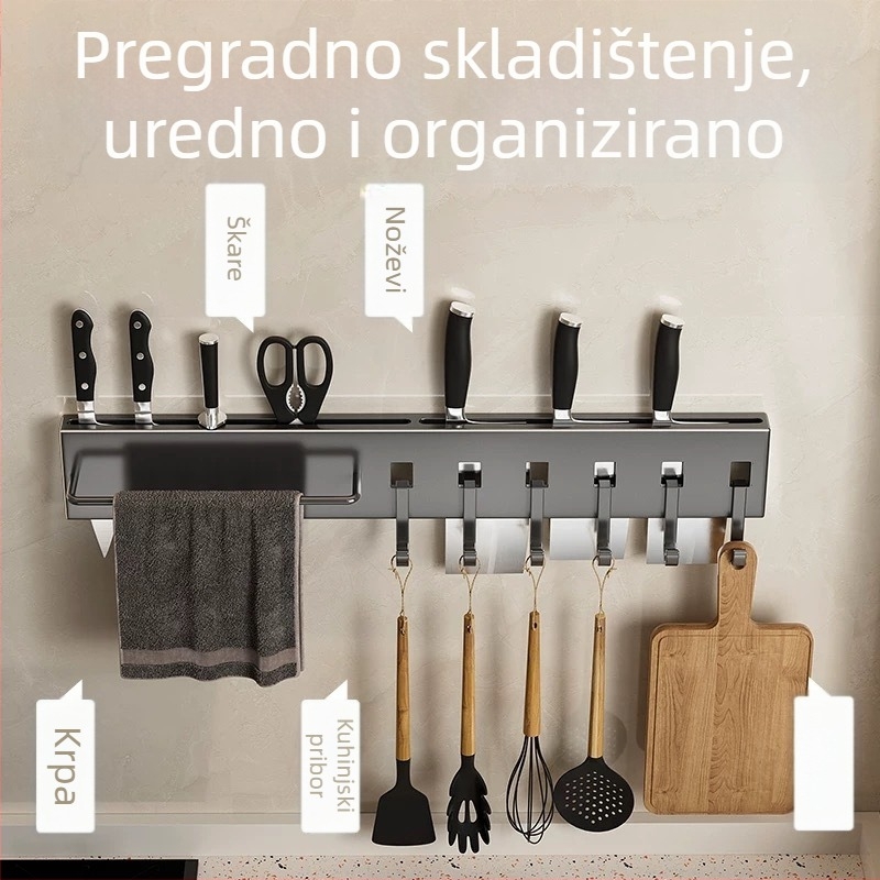 Zidni držač noževa, 2025 novi model, višenamjenski integrirani organizator, bez bušenja