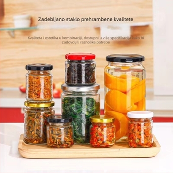 Okrugle staklene posude za pohranu s čvrstim zatvaračem, za ljutu umak, kiseli krastavci i med