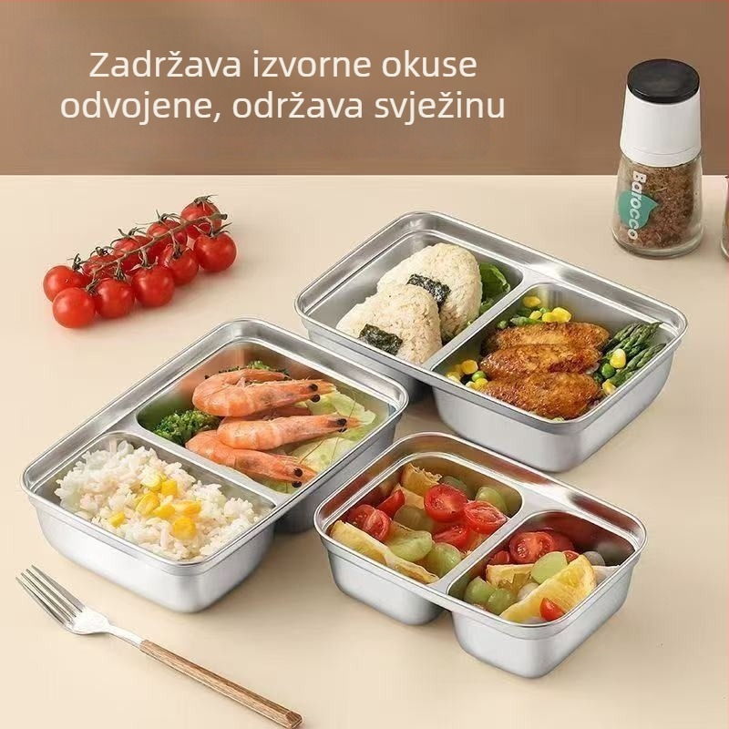 Nehrđajuća čelična kutija za užinu s pregradama, vodonepropusno zatvaranje, prenosna kutija za ručak
