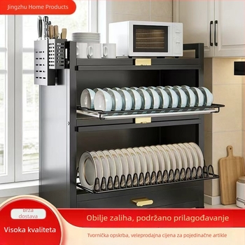 Kuhinjski višeslojni držač za posuđe s vratima ormarića, držač za tanjure na radnoj ploči, prašno-izolirana kutija za skladištenje, višefunkcionalni ormar za posuđe