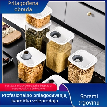 Kvadratična plastična posuda za skladištenje hrane s hermetičnim poklopcem za žitarice, orašaste plodove i grickalice