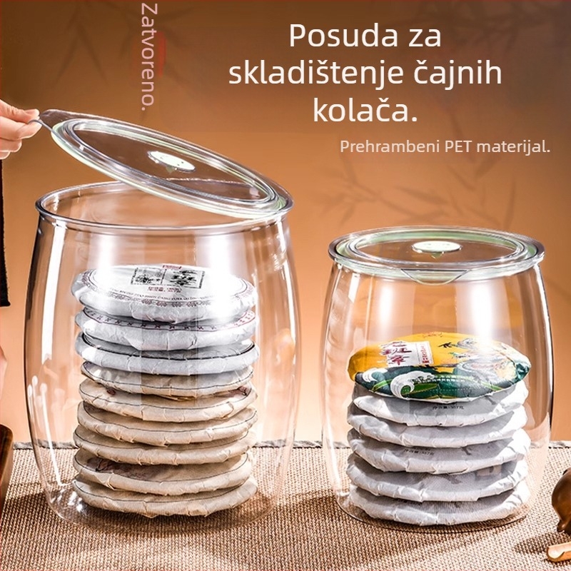 Kutija za skladištenje Pu'er čaja, prozirna, vodonepropusna, velika kapaciteta za čajna kolačića (sedam kolačića)