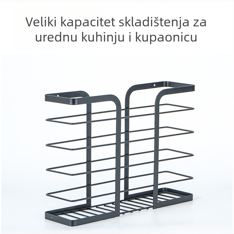 Zidni organizator za vrata ormara, 5 polica, crna, karbonska čeli, za kupaonicu i kuhinju, za pohranjivanje tuš gela i šampona