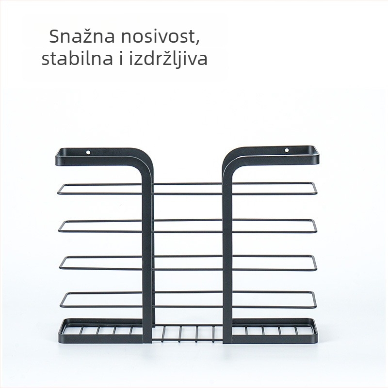 Zidni organizator za vrata ormara, 5 polica, crna, karbonska čeli, za kupaonicu i kuhinju, za pohranjivanje tuš gela i šampona