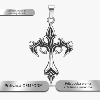 Nehrđajući čelik – lanac s plamenim križem u vintage lijevanom stilu – unisex privjesak