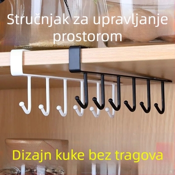 Kuhinjski stalak za vješanje ispod ormarića, bez bušenja, metalni, sa šest kukica za žlice i špatule