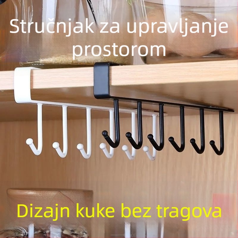 Kuhinjski stalak za vješanje ispod ormarića, bez bušenja, metalni, sa šest kukica za žlice i špatule