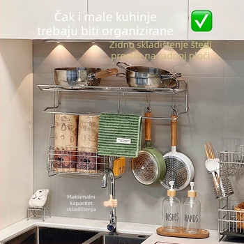 Zidni stalak za sušenje posuđa za zdjele, tanjire, lonce i kuhinjske alate, s prostorom za daske za rezanje