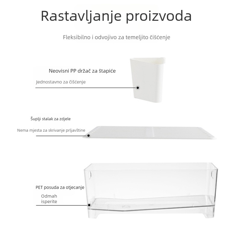 PET debeli plastični stalak za posuđe s odvodom za kuhinju – stalak za sušenje tanjura, zdjela i pribora