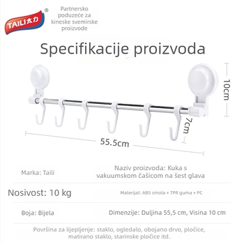 6 kuka s vakuum držačem za kuhinju i kupaonu, bez bušenja, ABS materijal, moderni minimalistički dizajn