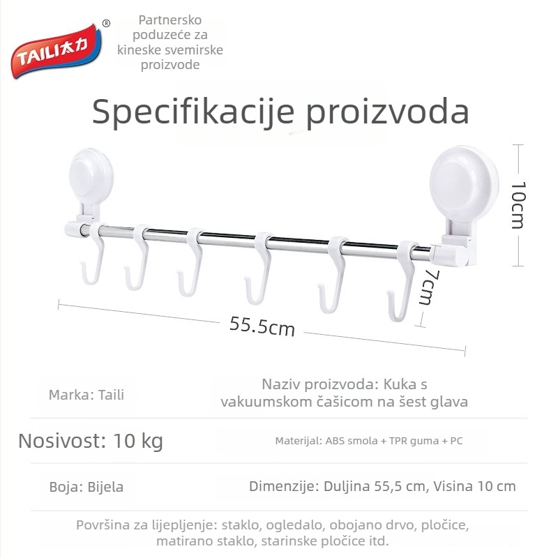 6 kuka s vakuum držačem za kuhinju i kupaonu, bez bušenja, ABS materijal, moderni minimalistički dizajn