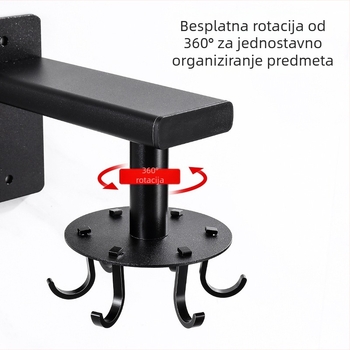 Zidni kuhinjski stalak s rotirajućim kukicama, bez bušenja, teleskopska polica za kuhače i žlice — aluminijska legura