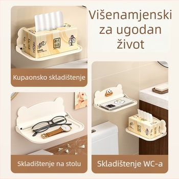 Sklopivi zidni skladišni stalak s držačem za telefon, bez bušenja, za kupaonicu, WC i dom studenata