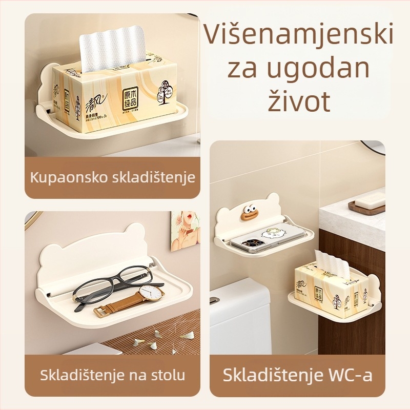 Sklopivi zidni skladišni stalak s držačem za telefon, bez bušenja, za kupaonicu, WC i dom studenata
