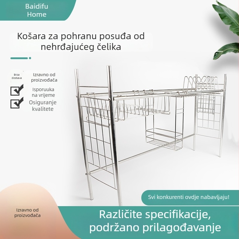 Stalak od nehrđajućeg čelika za sušenje posuđa i pribora iznad sudopera, velikog kapaciteta