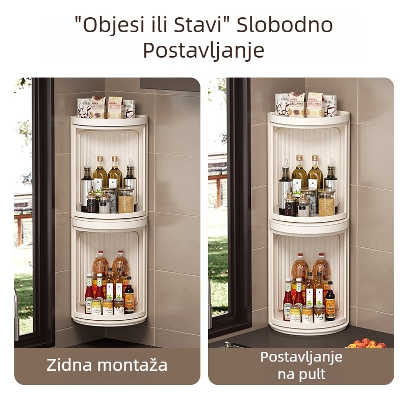 Kuhinjski rotirajući stalak za začine, kutni zidni organizator za pohranu