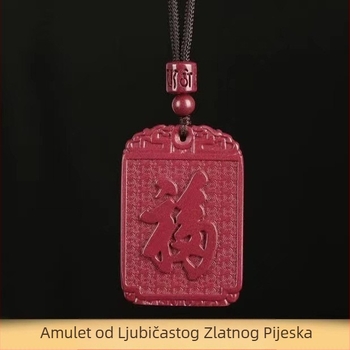 Amulet od cinnabara i ljubičasto-zlatnog srca Sutre — privjesak za godinu rođenja, unisex, kineski stil nakita