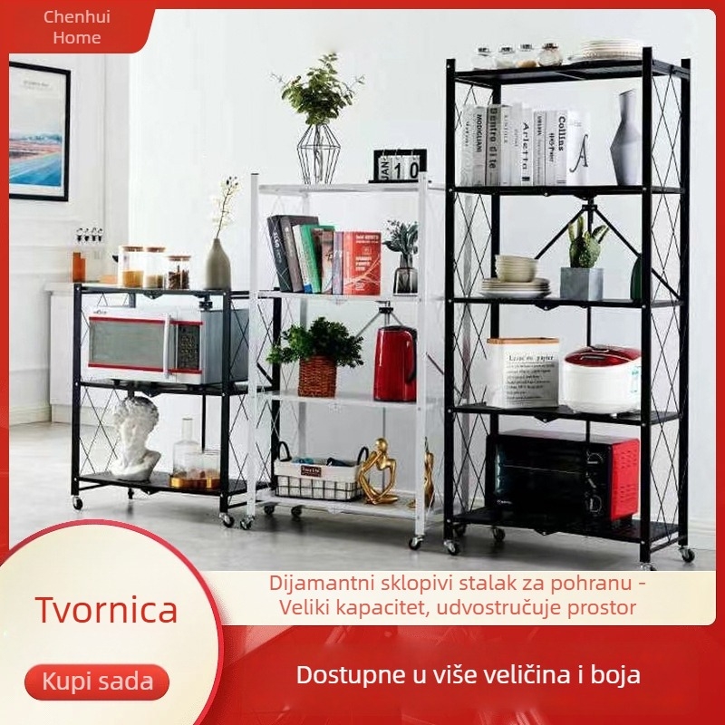 Četverostruki sklopivi podni regal s kotačićima, za kuhinju
