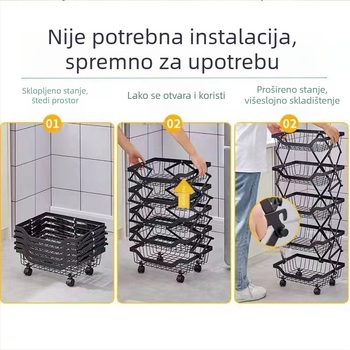 Sklopivi podni okretni višeslojni kuhinjski organizator od crne karbonske čelika za voće, povrće i začine