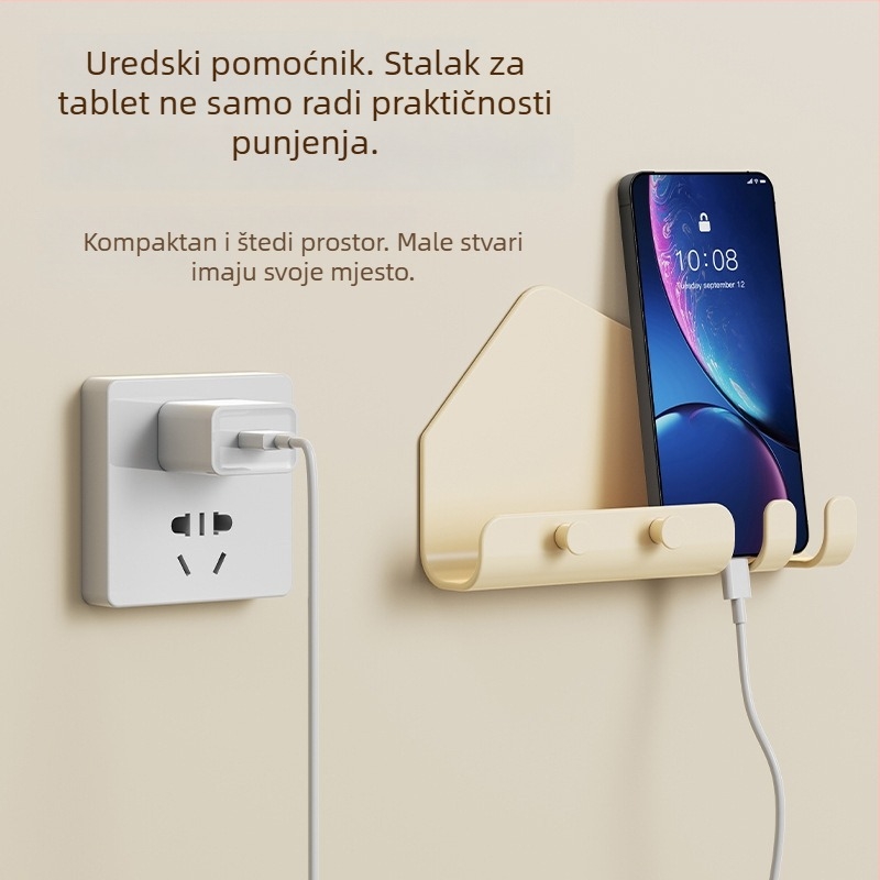 Zidni organizator za mobitel i tablet uz stalk za punjač, multifunkcionalni spremišni regaľ za dnevnu sobu i spavaću sobu