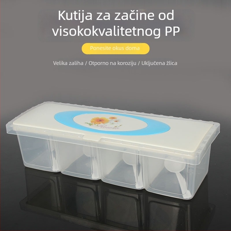 Plastična višenamjenska kutija za začine s tri ili četiri pregrade — kuhinjski pribor, kreativan dizajn