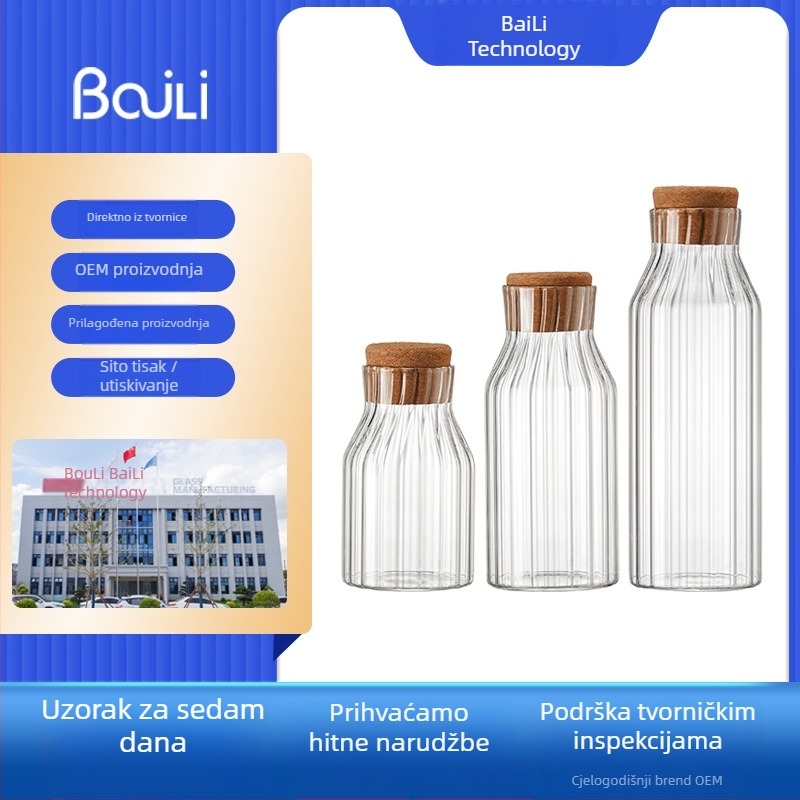 Staklena posuda za skladištenje od borosilikatnog stakla s poklopcem od pluta za čaj i zrna kave