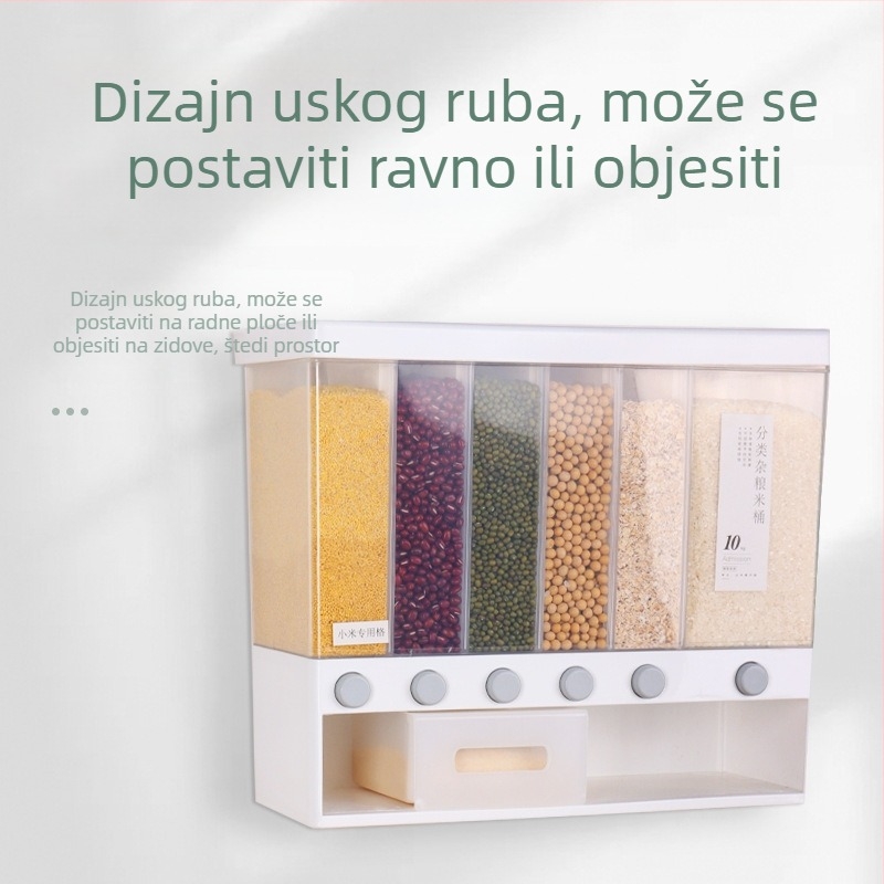 Podijeljeni spremnik za rižu, zidni, otporan na vlagu, skladištenje žitarica, velik kapacitet