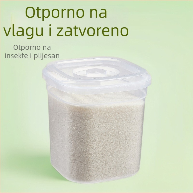 Posuda za skladištenje riže za kućnu upotrebu, otporna na vlagu, zatvara se, protiv insekata, PP plast, prehrambene kvalitete, kapacitet 5-6 L