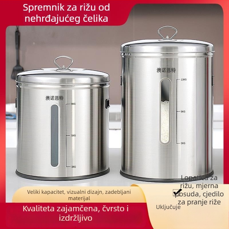Spremnik za rižu od nehrđajućeg čelika 304 za kućnu upotrebu, otporan na vlagu i insekte, prehrambene kvalitete, s čvrstim zatvaranjem