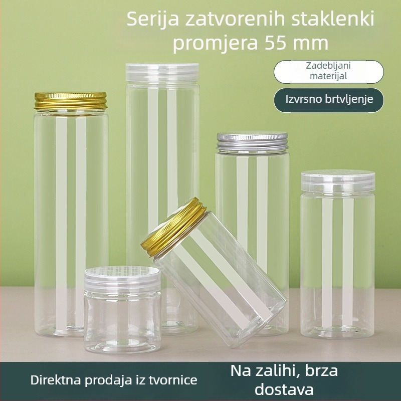 Kružni plastični zatvoreni spremnik za pohranu s velikim otvorom, PET prozirna posuda za čaj, orašaste plodove i kekse