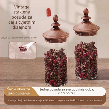 Retro japanskog stila staklena posuda od borosilikatnog stakla s drvenim poklopcem, kuhinjska posuda za skladištenje čaja i kave