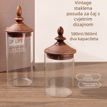 Retro japanskog stila staklena posuda od borosilikatnog stakla s drvenim poklopcem, kuhinjska posuda za skladištenje čaja i kave