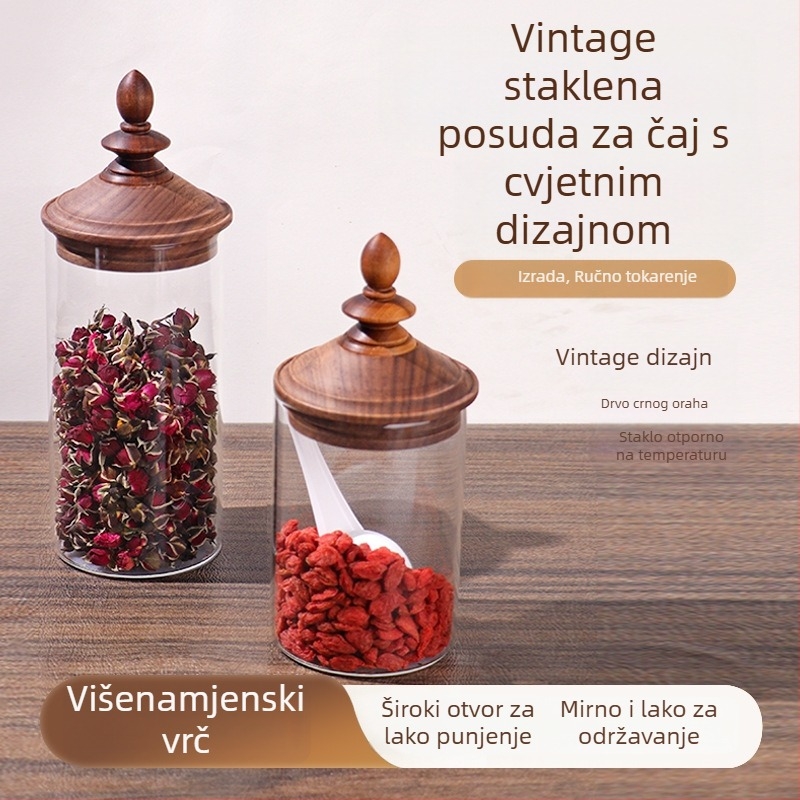 Retro japanskog stila staklena posuda od borosilikatnog stakla s drvenim poklopcem, kuhinjska posuda za skladištenje čaja i kave