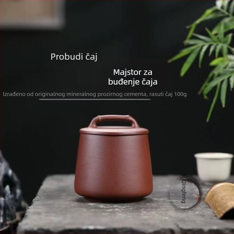 Kutija za čaj od Yixing ljubičaste gline, prijenosiva s bambusovim čvorom, mali set za Pu'er čaj