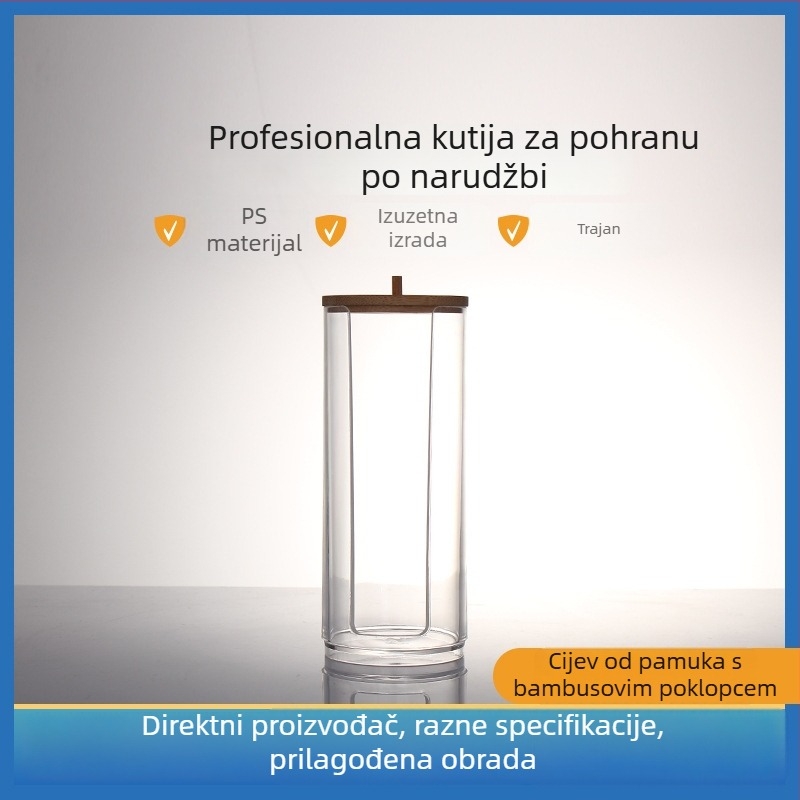 Kozmetička kutija za pohranu s poklopcem od bambusa, višenamjenski organizator za pamuk, štapiće, nakit i četkice za šminku