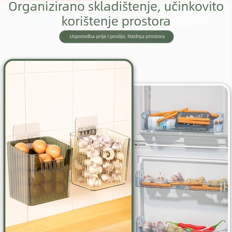 Zidni kuhinjski organizator za pohranu luka, đumbira, češnjaka i začinskog bilja; rješenje za uštedu prostora