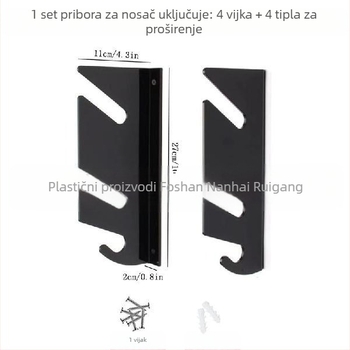 Crni akrilni zidni stalak za skateboard, dvostruki sloj pohrane ploča i vješalica za longboarde